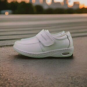 ✅PEDASVON Nursing Restaurant Comfort Shoes Women's 8 WHITE Leather Light Loafer